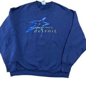 VTG Delta Y2K It’s a Great Time In Detroit Blue Crewneck Sweatshirt Size XL